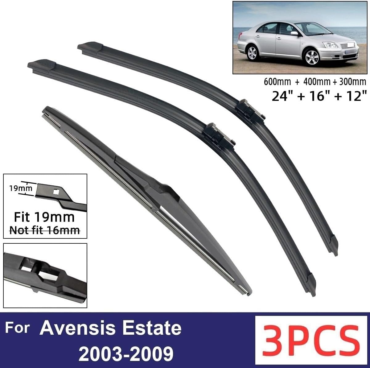 Car Wiper Compatible with TOYOTA Avensis Estate Wagon T250 2003-2009 Car Front Rear Wiper Blades SoftRubbe Windscreen Wipers Auto Windshield 24"16"12" (Color : 6 wipers)