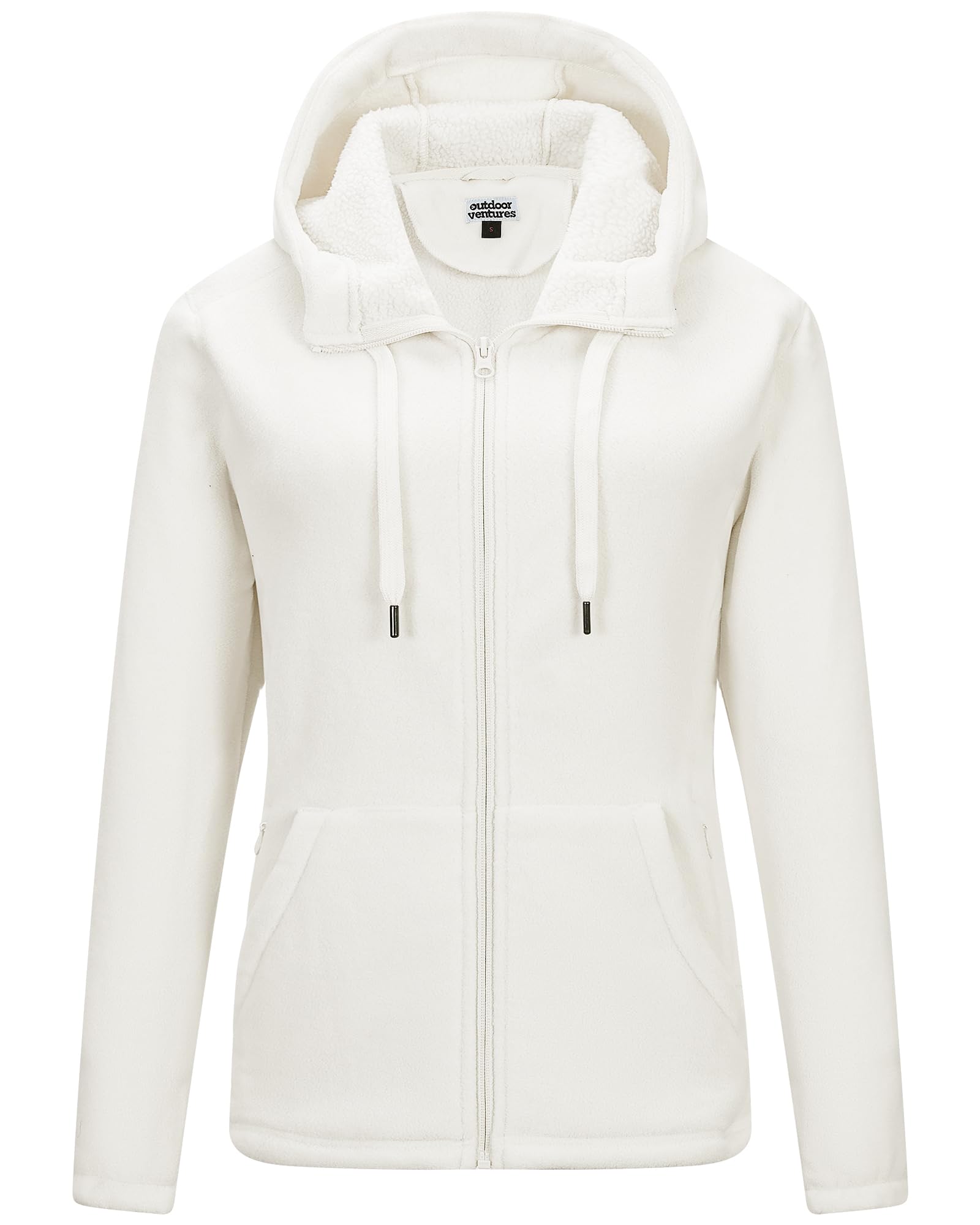 Outdoor Ventures Women's Full Zip Hooded Fleece Jacket Coat with 6 Pockets, Warm Soft Polar Fleece Casual Hoodie Sweatshirt