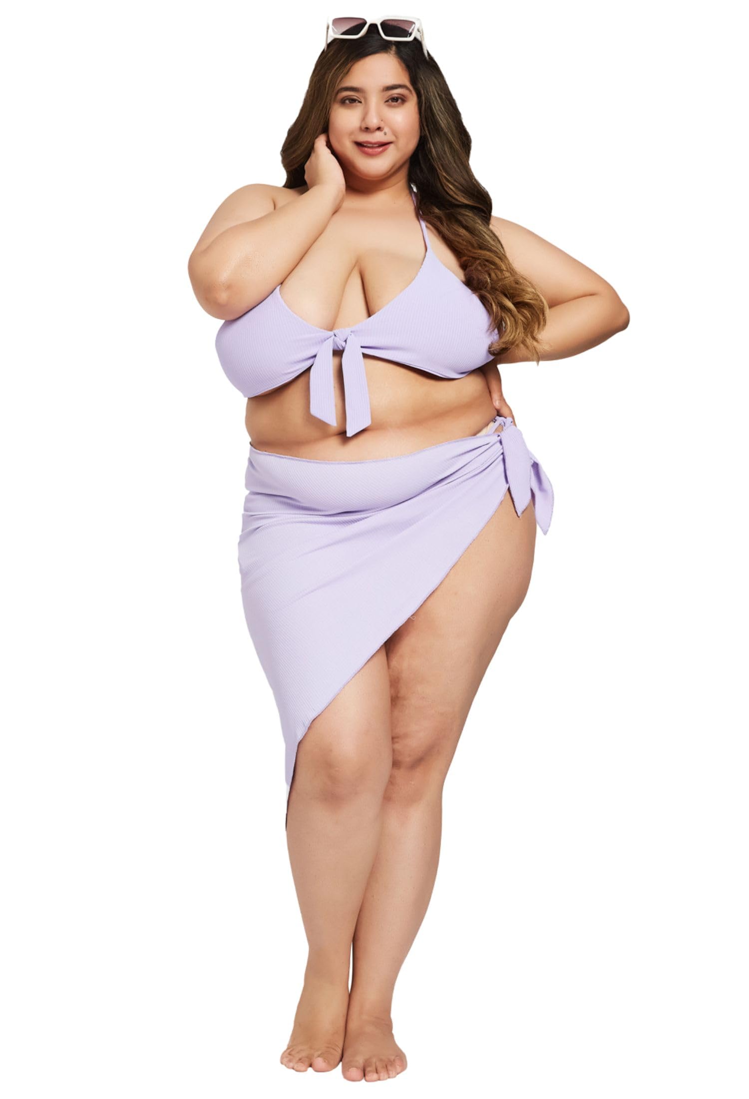 zerokaata Ribbed Bikini for Plus Size Women Beach Wear with Plus Size Sarongs for Women Beach Wear | 3 Piece Swimming Costume for Women Plus Size-picture-21