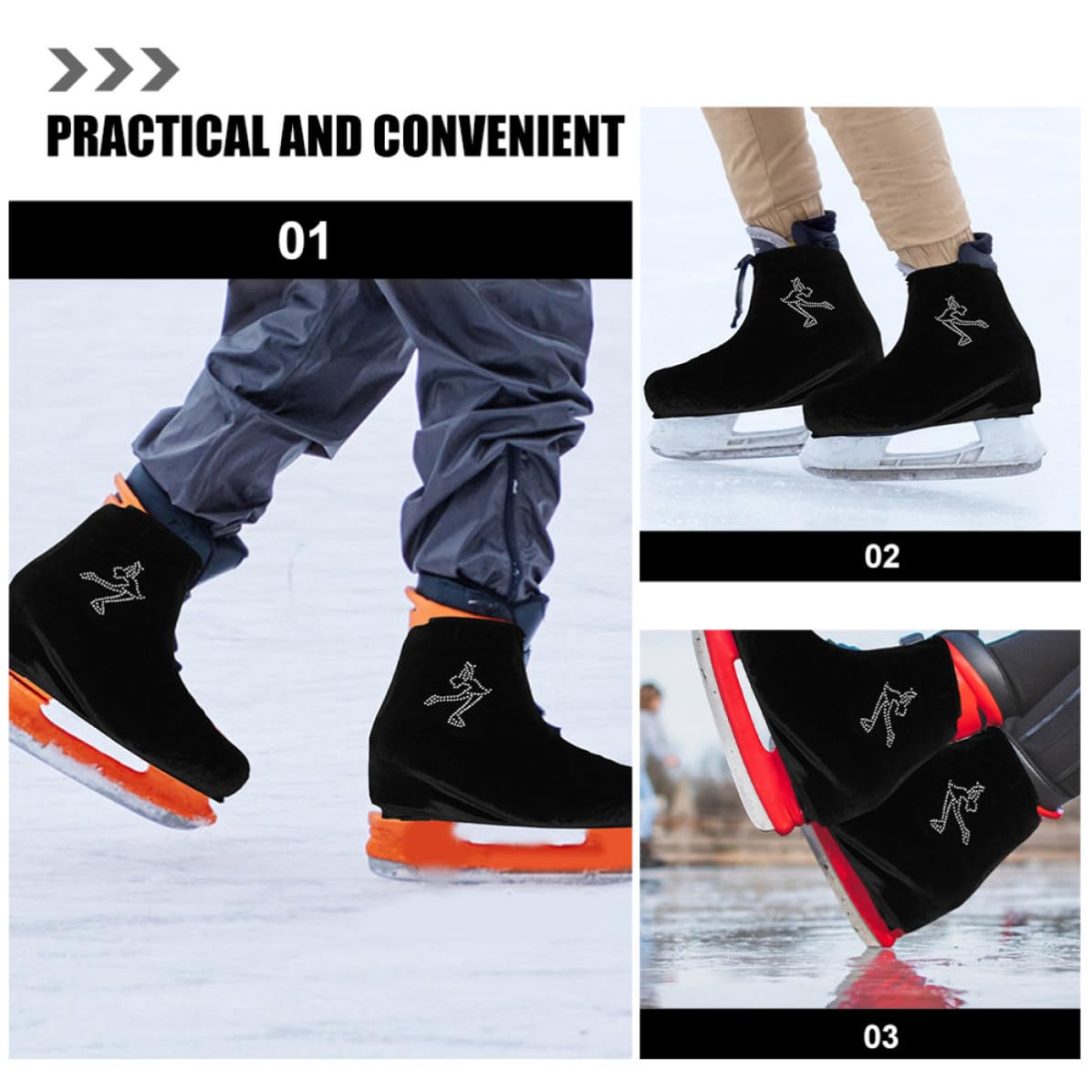 Didiseaon 3 Pares Fundas para Patines de Hielo, Poliéster Negro, Talla