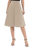 Women's A-Line Elastic High Waist Flare Work Midi Knee Length Stretchy Skirt