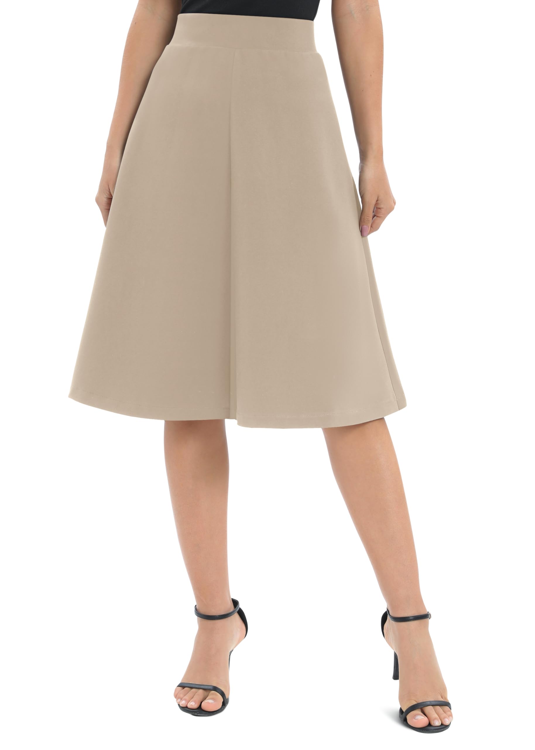 Urban CoCo Women's A-Line Elastic High Waist Flare Work Midi Knee Length Stretchy Skirt