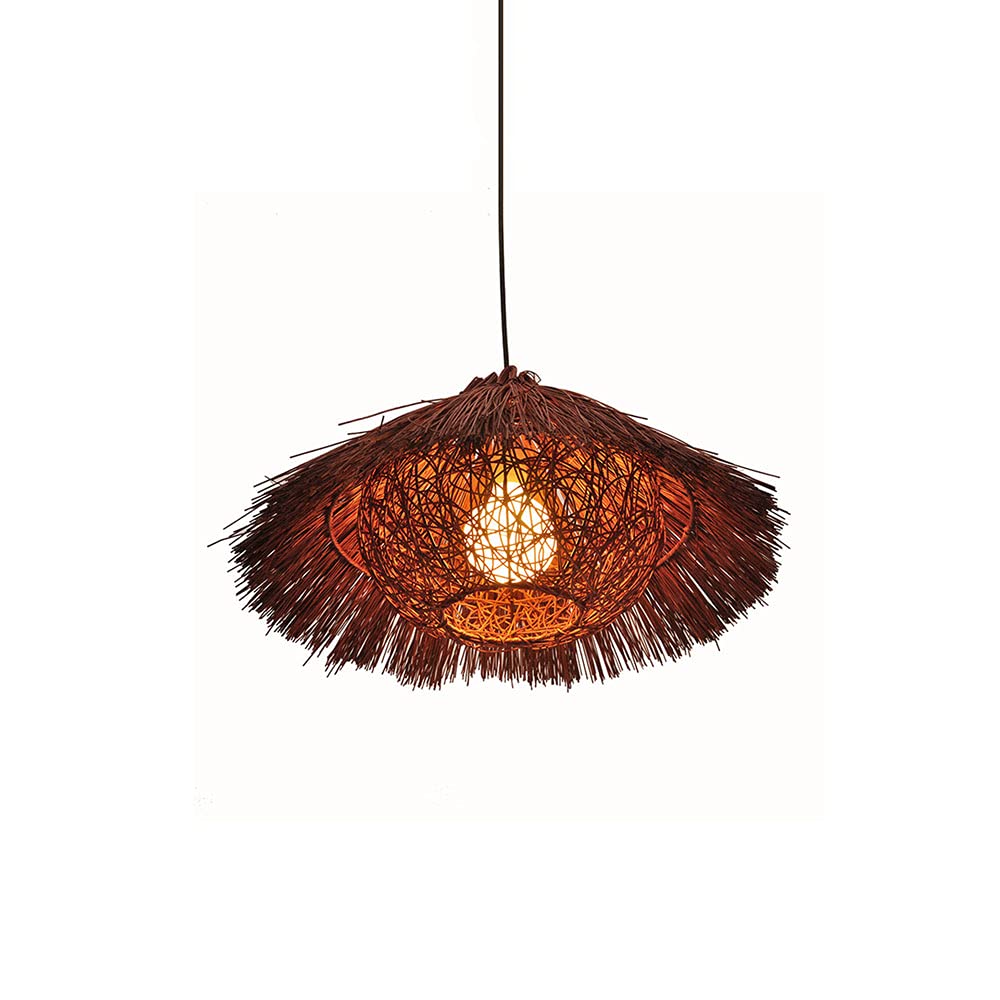 Suspension simple en rotin tressé main marron E27 style cage pour salon et restaurant