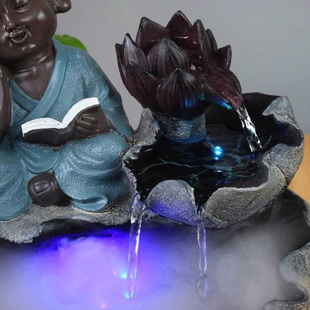 Indoor Fountain Desktop Fountain Little Monk Zen Atomization Fountains Office Desk Lucky Flowing Water Fountain Indoor Resin Tabletop Fountains Meditation Fountain