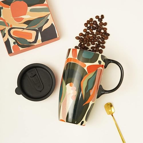 Miniatura 8 de TZSSP Taza de cerámica de café Taza de té de porcelana con tapa 17oz. Naranja