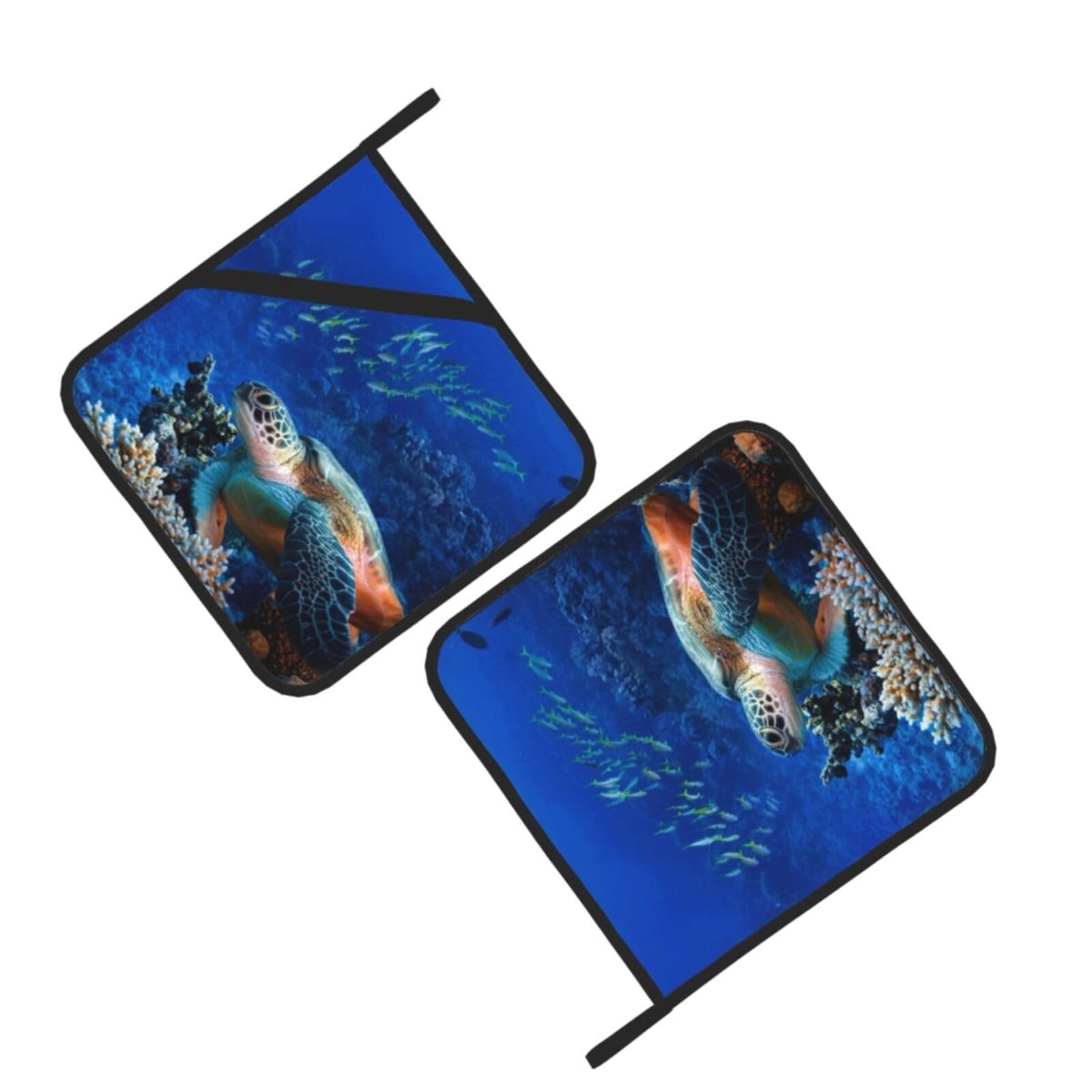 Sea Turtle with Fishes Printed Oven Pot Holders Set of 2 Pcs Heat Resistant Kitchen Microwave Potholders for Cooking Baking Grilling