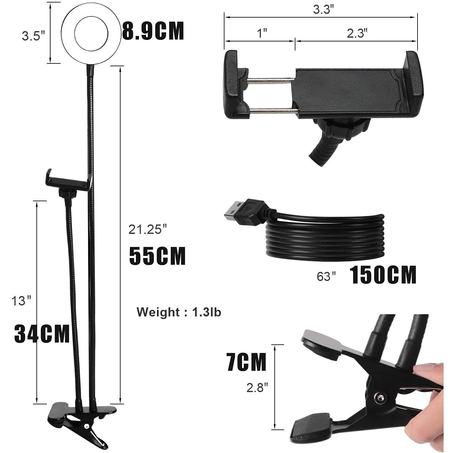 WLP Anillo de luz para Selfie, Base de Soporte para teléfono móvil, Brazo de luz Suave Ajustable, Soporte de llenado Redondo, luz de Anillo de fotografía LED para webcast, grabación de Video
