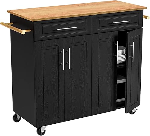 Isla de cocina sobre ruedas con armarios de almacenamiento y cajones carrito de isla de almacenamiento de cocina con toallero mesa de isla de cocina