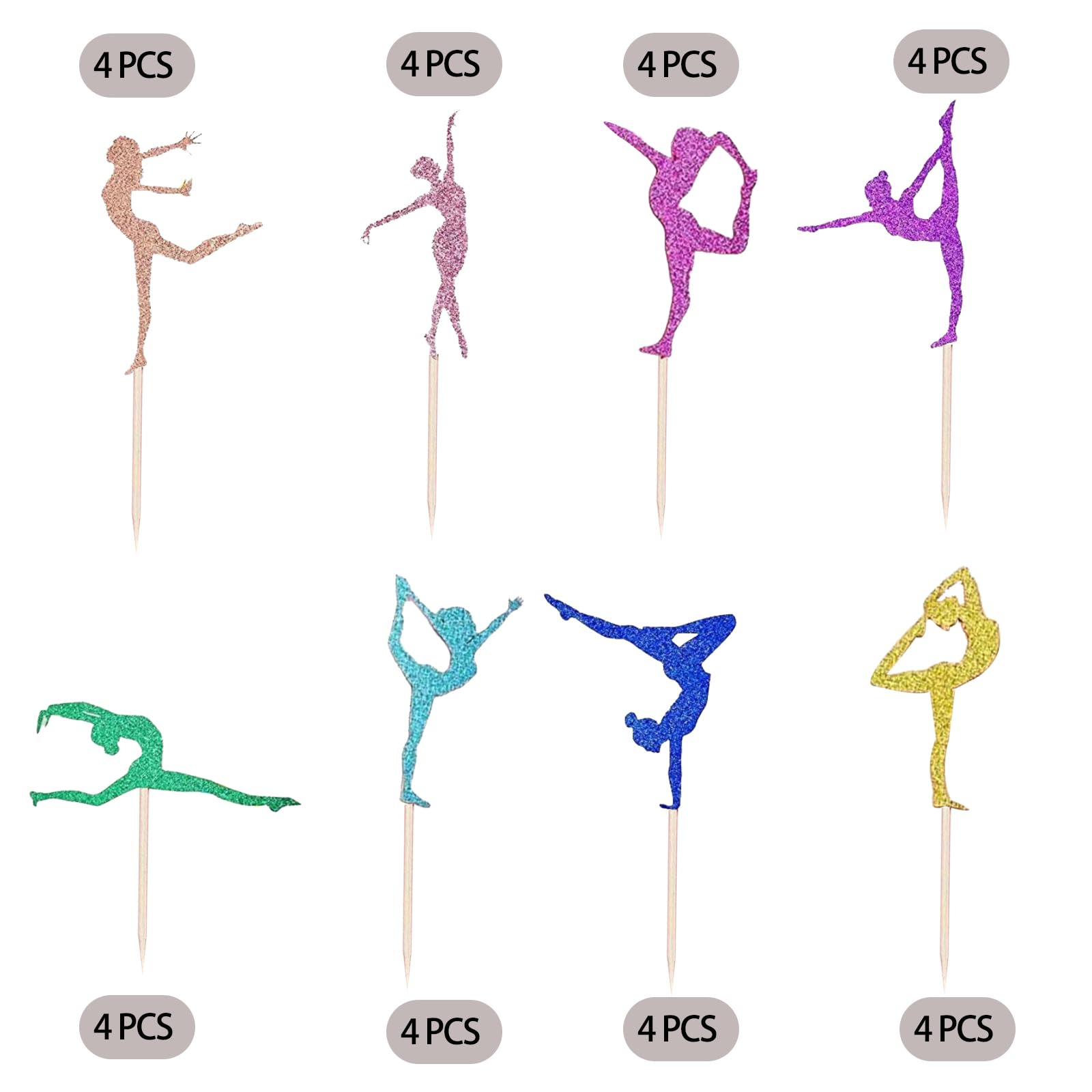 JEKUGOT 32Pcs Gymnastics Cake Toppers Girls, Ballet Decorations for Sports Party Supplies, Glitter - Image 3