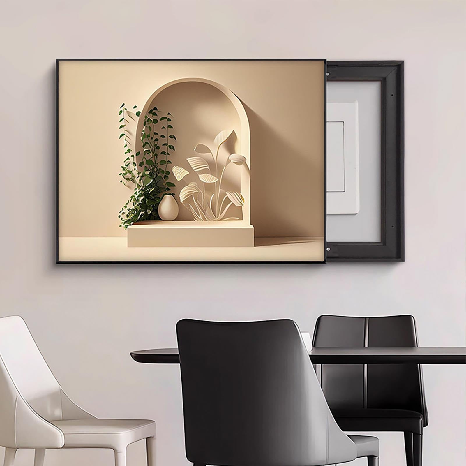 Tapa Cuadro Eléctrico, Jarrón Floral, Marco PS Negro, Sin Taladro
