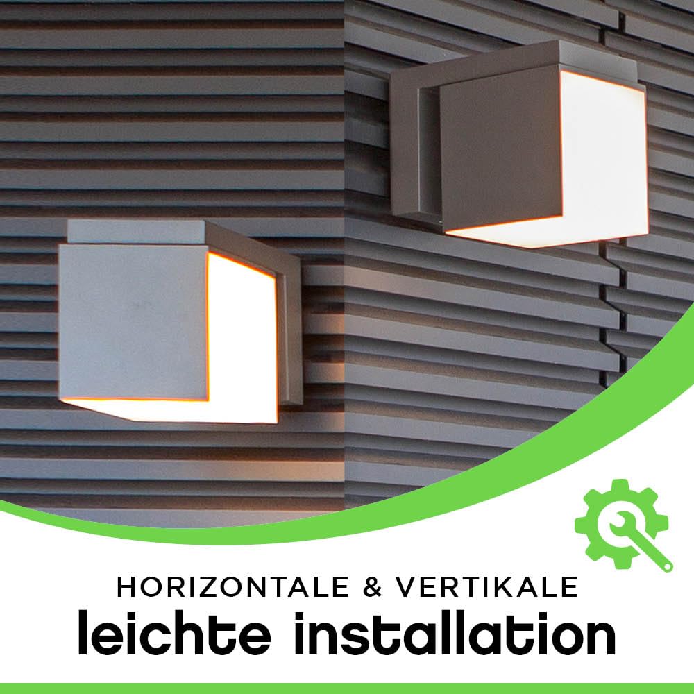 LUTEC LED Außenwandleuchte CUBA, moderne Außenlampe aus Aluminium in Anthrazit und weißem Polycarbonat, Wandleuchte 350° drehbar, mit Lichteffekten an der Wand, moderne Außenlampe