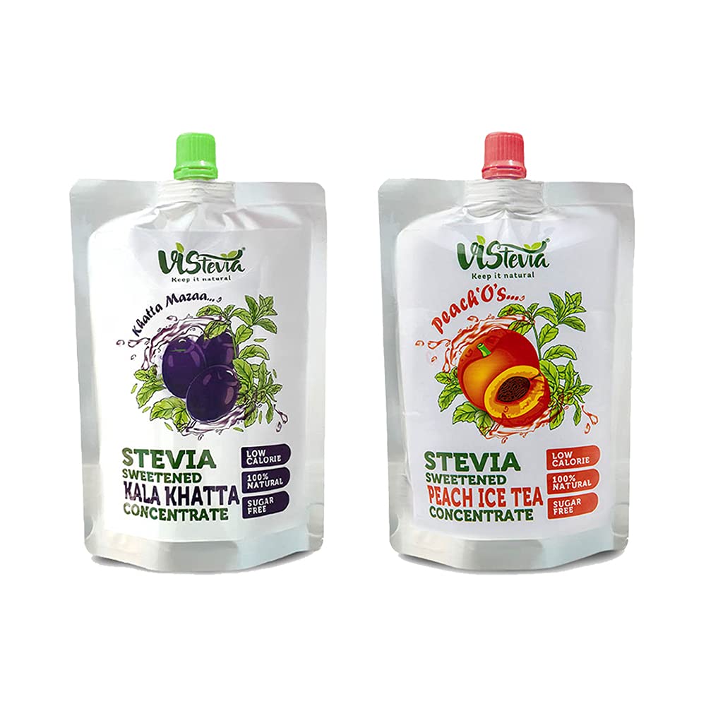 VIStevia Natural SugarFree Sweetened Combo of Peach’0’s Ice Tea & Khatta Mazaa Concentrate 150 ml