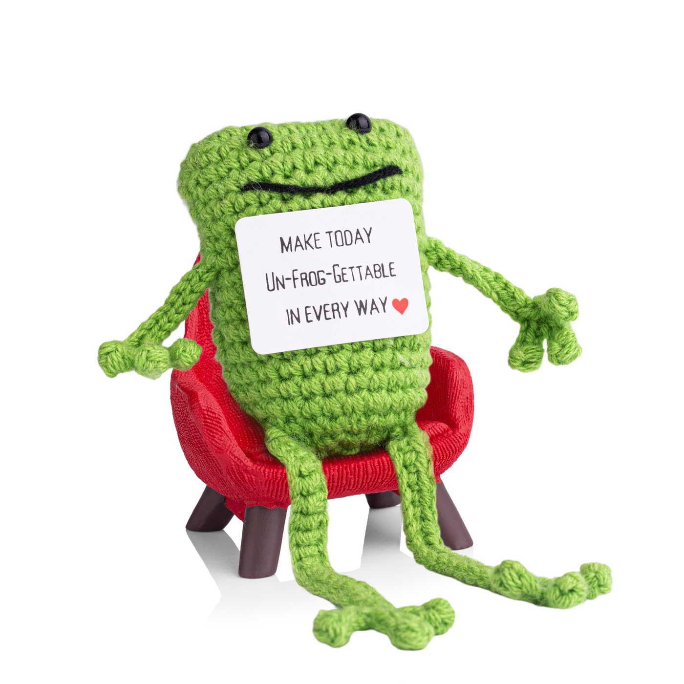 AWARDSEN Positive Frog Emotional Support Frog With Motivational Card Handmade Positive Crochet Animals Funny Gifts for Women Men Cute Stuff Good Luck Gifts