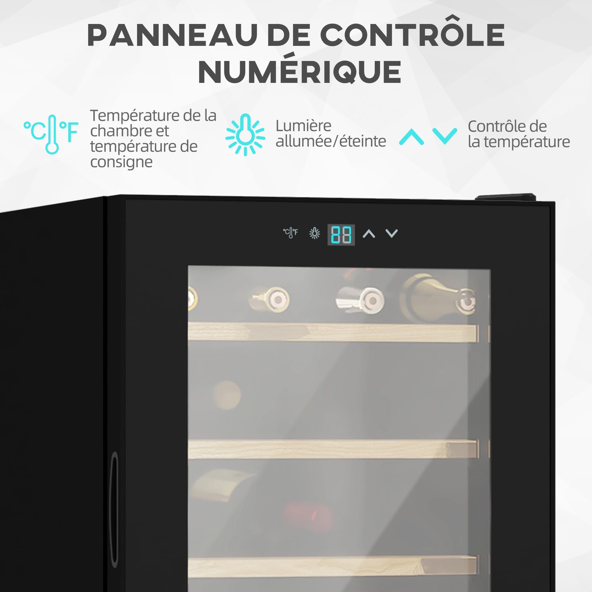 HOMCOM Cave à vin 24 bouteilles 65L, réfrigérateur à vin silencieux température réglable 5-20° LED noir