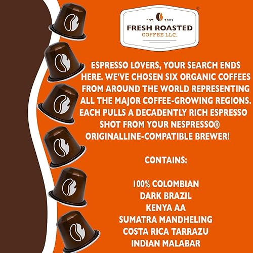 Miniatura 5 de Fresh Roasted Coffee Cápsulas de espresso para Nespresso OriginalLine, paquete variado de origen único, 12 variedades, 120 cápsulas de aluminio