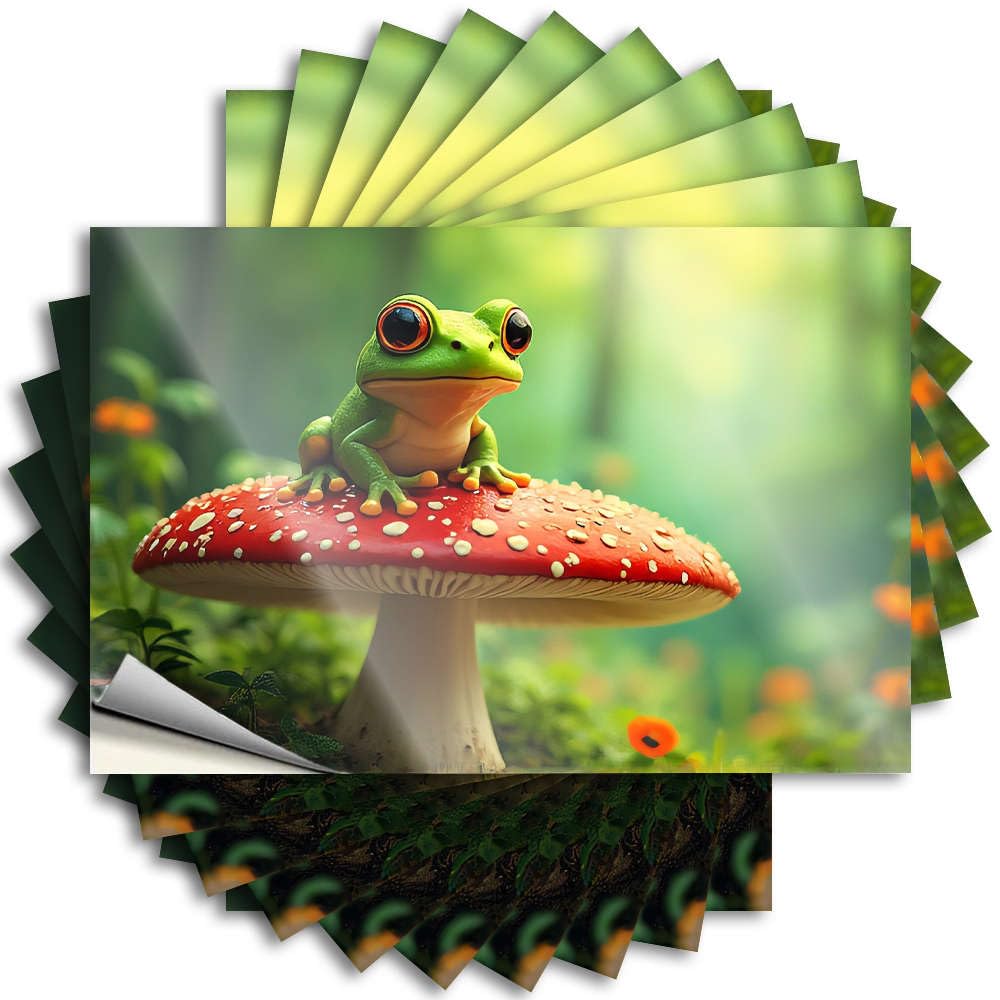Lettering Sticker Big Vinyl Decals, Vintage Kitchen Accessories Waterproof Water Stickers for Water Bottle | A Frog Sits On A Red Mushroom in A Forest. Perfect for Men Laptop Decor(12X18CM)