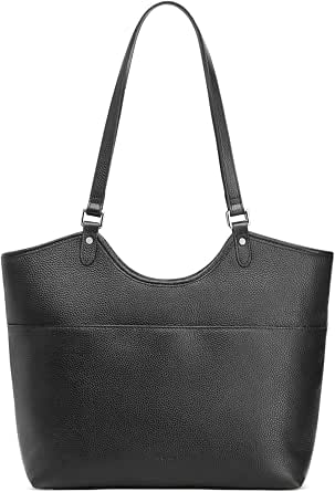 S-ZONE Leather Tote Bag for Women - Pebbled Cowhide Leather, Fits 13.3 Inch Laptop, Multi Pockets, Luggage Trolley Strap