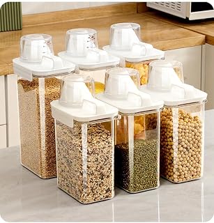 Measuring Cup Sealed Food Storage Jar for Refrigerator food Storage Box, Plastic Kitchen Container for Grains & Rice (2L Edible Grade, Measuring Cup Style, 2300ml)