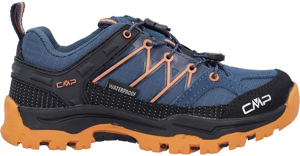 CMP Kids Rigel Low WP – Zapatos De Trekking Unisex Para Niños, Impermeables Y Con Suela De Goma (Talla 35 EU, Color Cobalto Piedra Fuego)