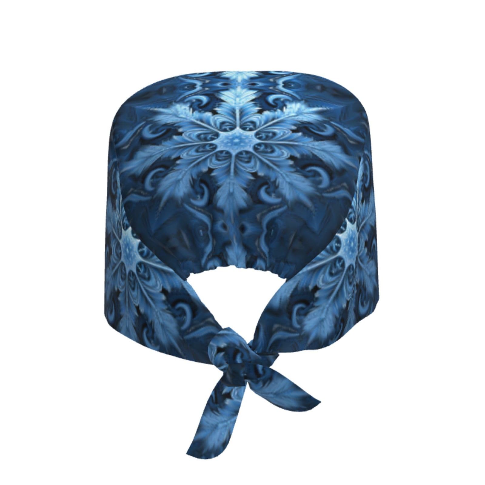 YYHWHJDE Breathable Work Hat Blue Christmas Snowflake Prints Adjustable Comfortable Chef Hat for Women & Men