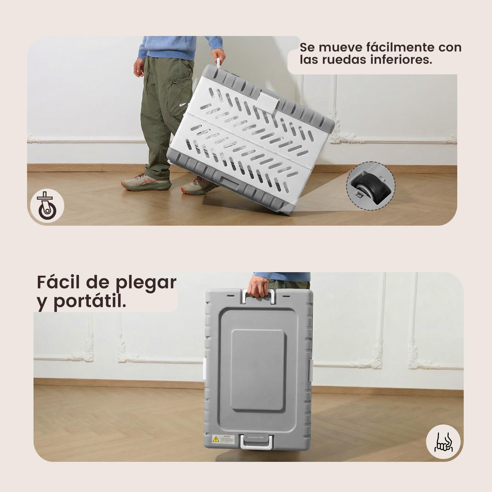 Gardner Pet Jaula para Perros Plegable,Transportin Perro Grande, Adecuado para Perros Grandes Y Gatos De 92.5x58x65.5cm, Se Pliega Sin Herramientas, Equipado con 2 Ruedas, para Interior Exterior,Gris