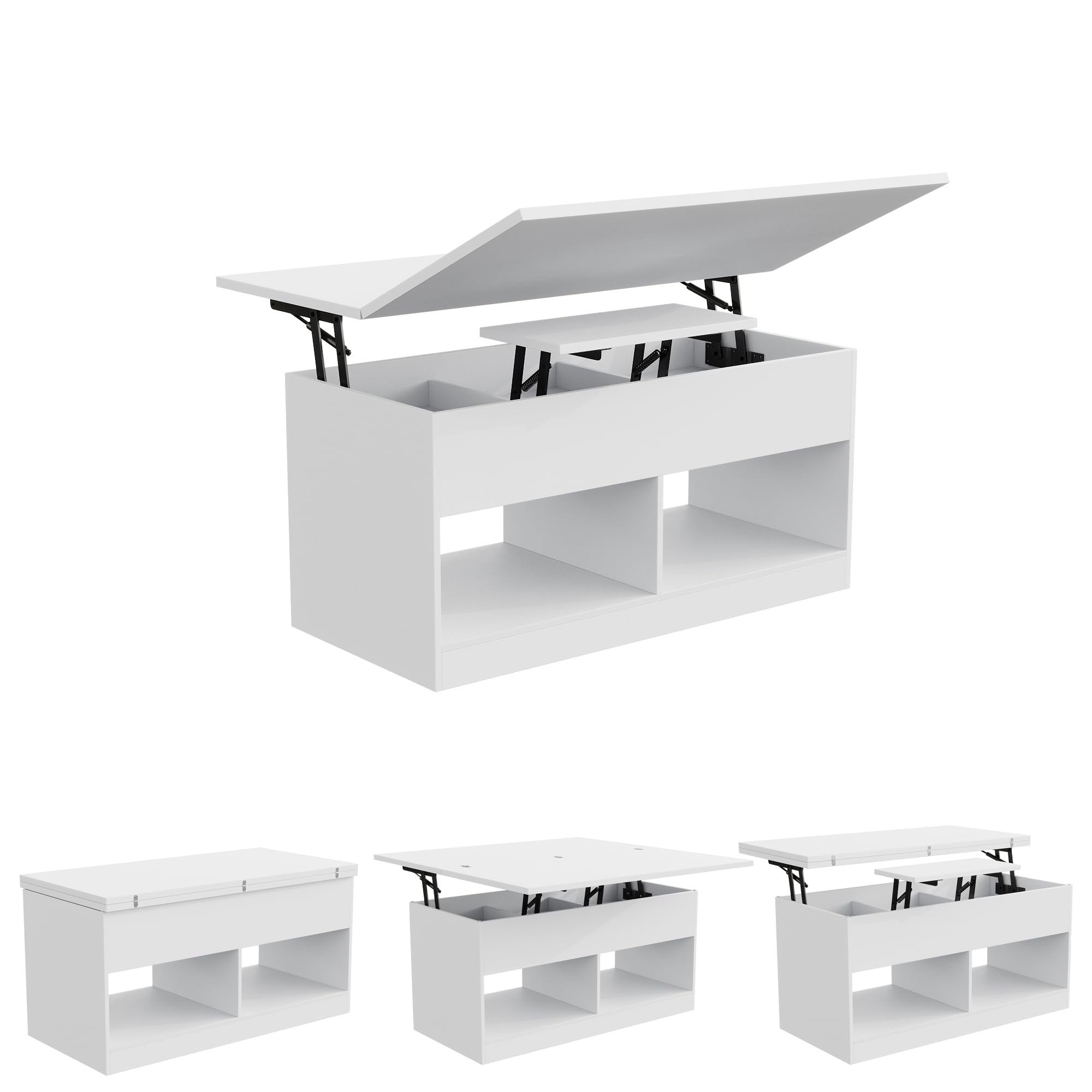 Mesa de café, mesa de salón ajustable en altura, mesa de café con placa elevadora, 2 compartimentos abiertos y almacenamiento oculto, mesa auxiliar rectangular para sofá, puede convertirse en