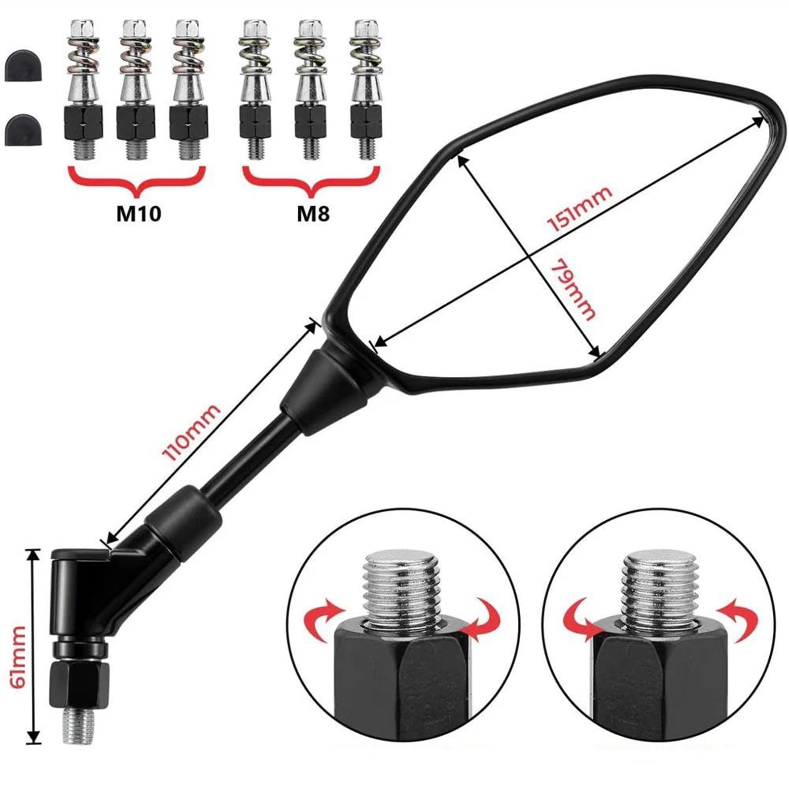 Espejos retrovisores Espejo Retrovisor De Motocicleta Piezas De Repuesto Giratorias Ajustables Izquierda Y Derecha para Y&amaha MT-01 MT-03 MT-07 MT-09 MT-10 1 par
