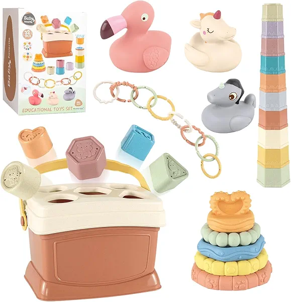 Cosaway Educational Baby Toys Set Montessori Toys for Babies 6-12 Months Sensory Blocks Stacking Cups Learning Toys for Baby Gifts 1 2 3 Years Old