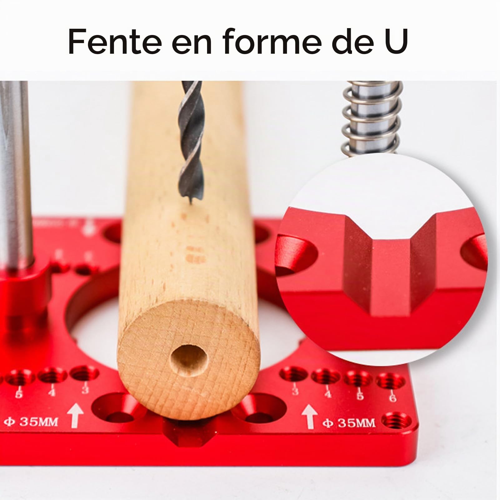 Support de Perceuse à Main, Guide de Perçage, Support de Fixation de Gabarit, Localisateur de Trous de Charnière de 35mm, Fente en Forme de V Intégrée pour le Perçage du Bois