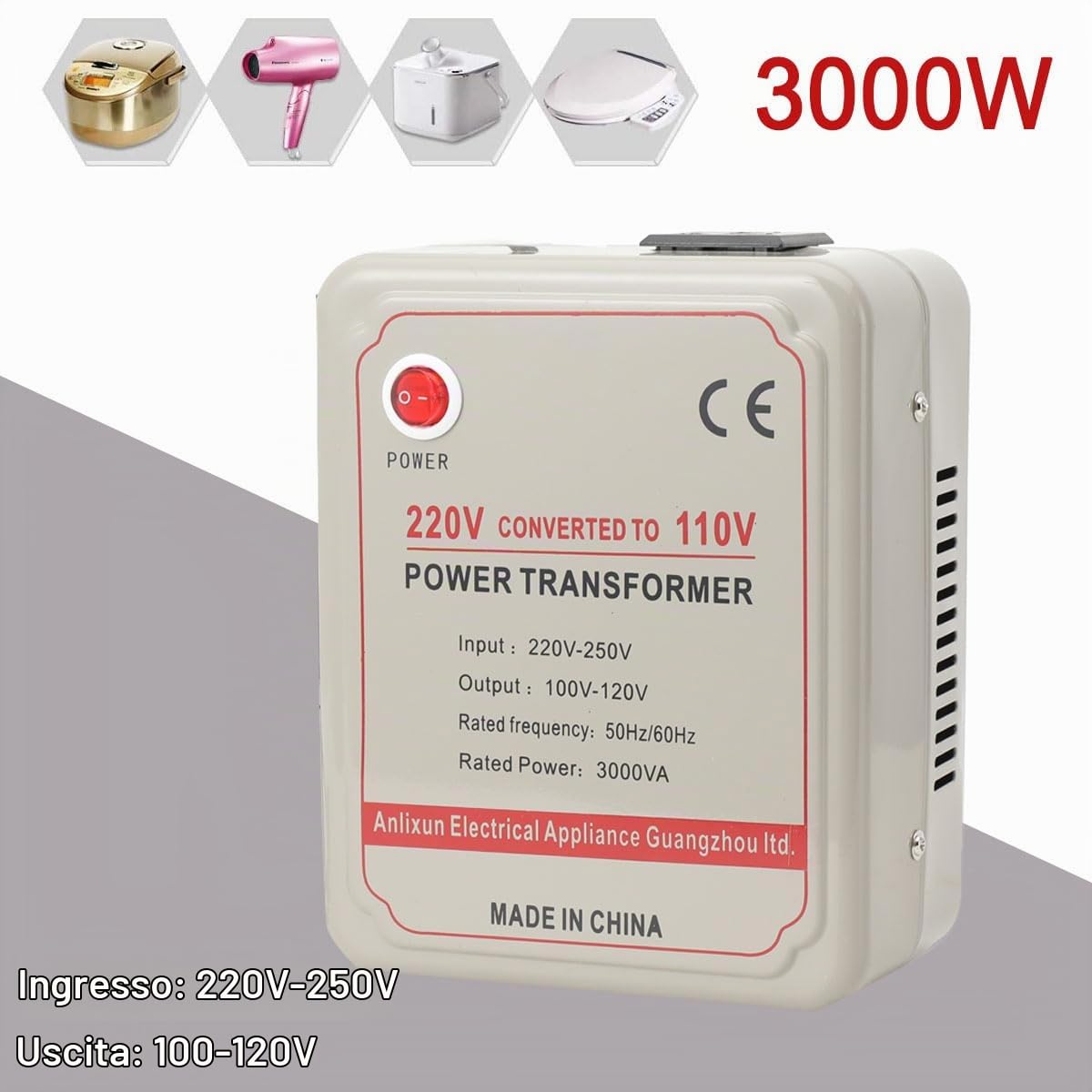 3000W Trasformatore di Tensione 220V a 100V Heavy Duty Adattatore Trasformatore