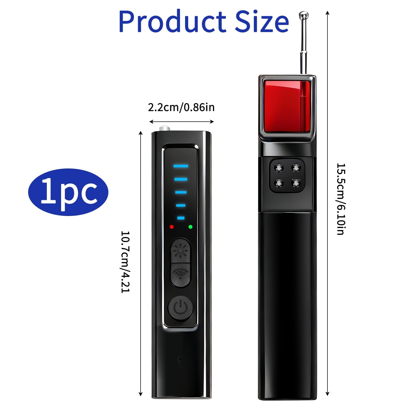 Détecteur de Caméra et Micro Espion 4 en 1 Détecteur RF sans Fil 1MHz-8GHz avec 5 Niveaux de Sensibilité, Alarme Sécurité pour Maison Bureau Hôtel Voyage