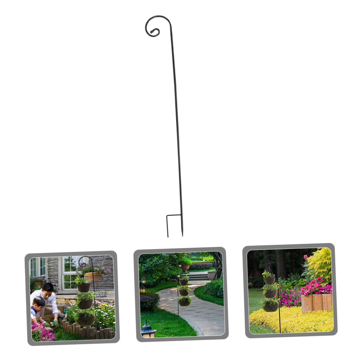 NUOBESTY Lot de 2 Crochets en Fer Noir Antirouille pour Jardin, Support Solide et Facile à Démonter, pour Suspendre Pots de Fleurs et Lanternes Solaires sur Pelouse