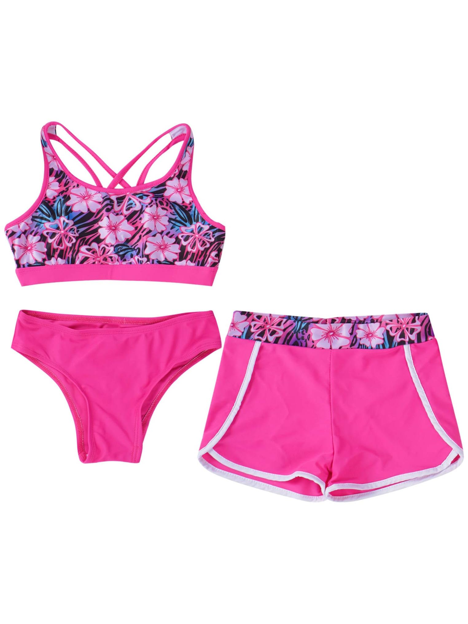 Dziecięcy zestaw tankini dla dziewczynek, krótki top z majtkami kąpielowymi + szorty kąpielowe, zestaw bikini, kostium kąpielowy, pływanie, surfowanie, strój kąpielowy