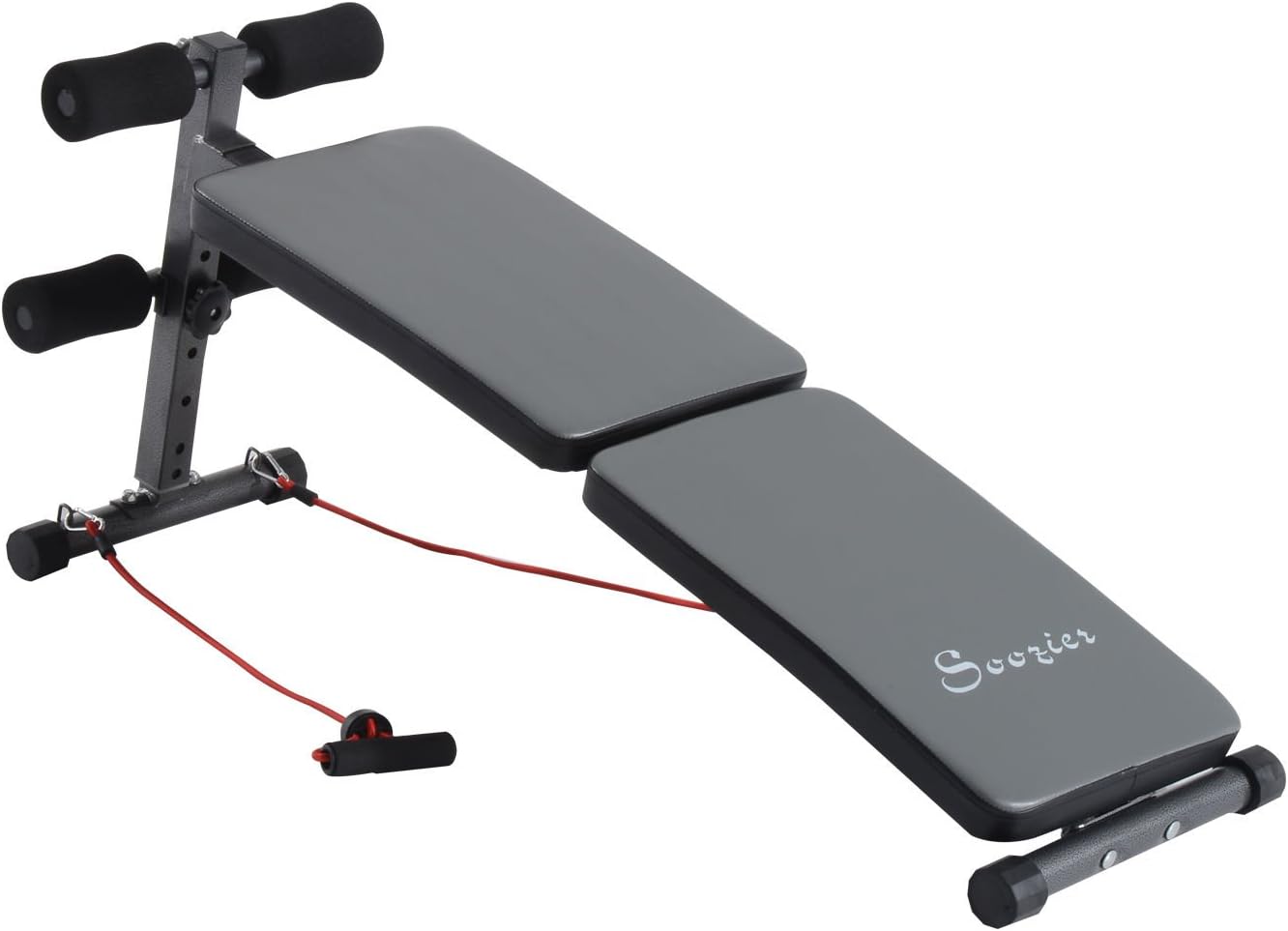 Soozier Adjustable Folding Ab Decline Sit Up Bench w/Resistance Bands - Gray/Black