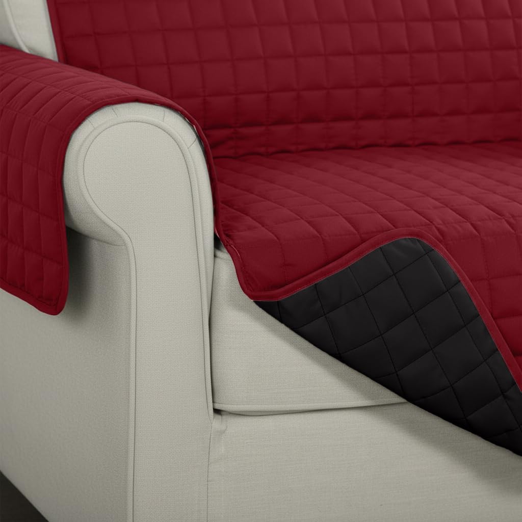 Elegant Comfort Reversible Furniture Protector Luxury Slipcover/Furniture Protector Great for Pets & Children with Straps to Prevent Slipping Off, Sofa Size, Burgundy/Black