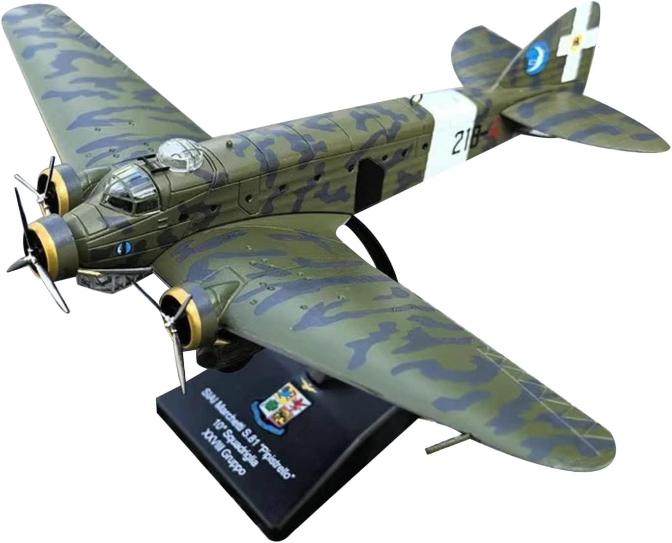 ZEZEFUFU 1:144 Alloy WWII Italian Savoia SIAI-Marchetti S.81 Pipistrello Bomber Model Aviation Science Exhibition Model