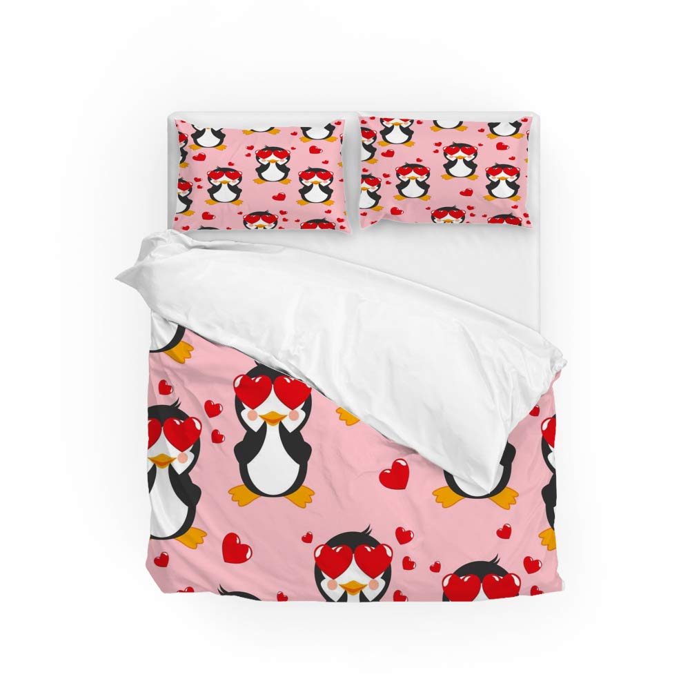 Housse de couette pingouin double avec 2 taies d'oreiller en microfibre souple