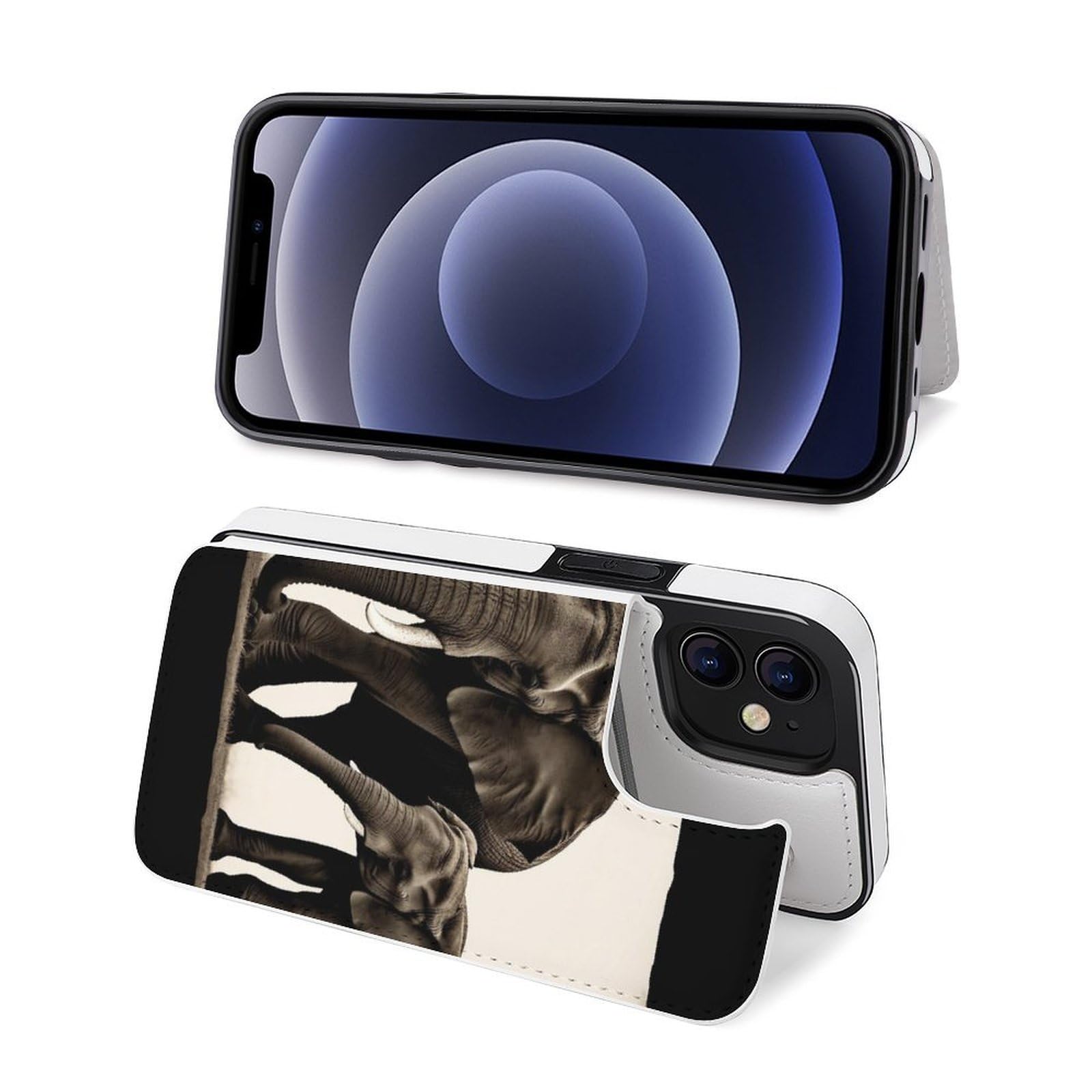 Funda tipo cartera para iPhone 12 Mini, diseño de elefante viejo y elefante joven, funda de piel con ranuras para tarjetas