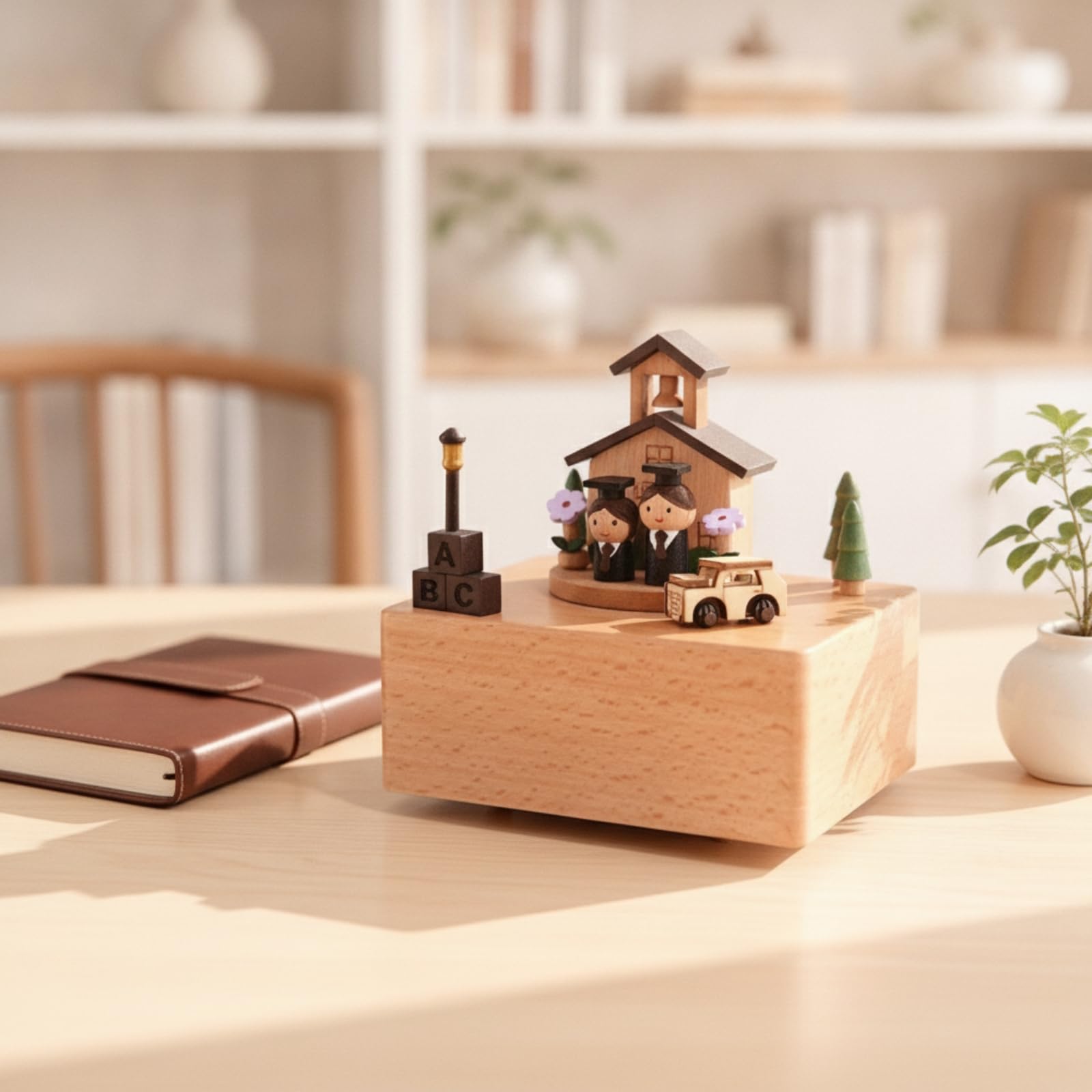 F Fityle Caja de Música Infantil Giratoria Caja Musical Madera Adorno Giratorio Figura en Miniatura de Europea Artesanía Tradicional Adecuada para Escritorio de Noche Estantería, Style to 3