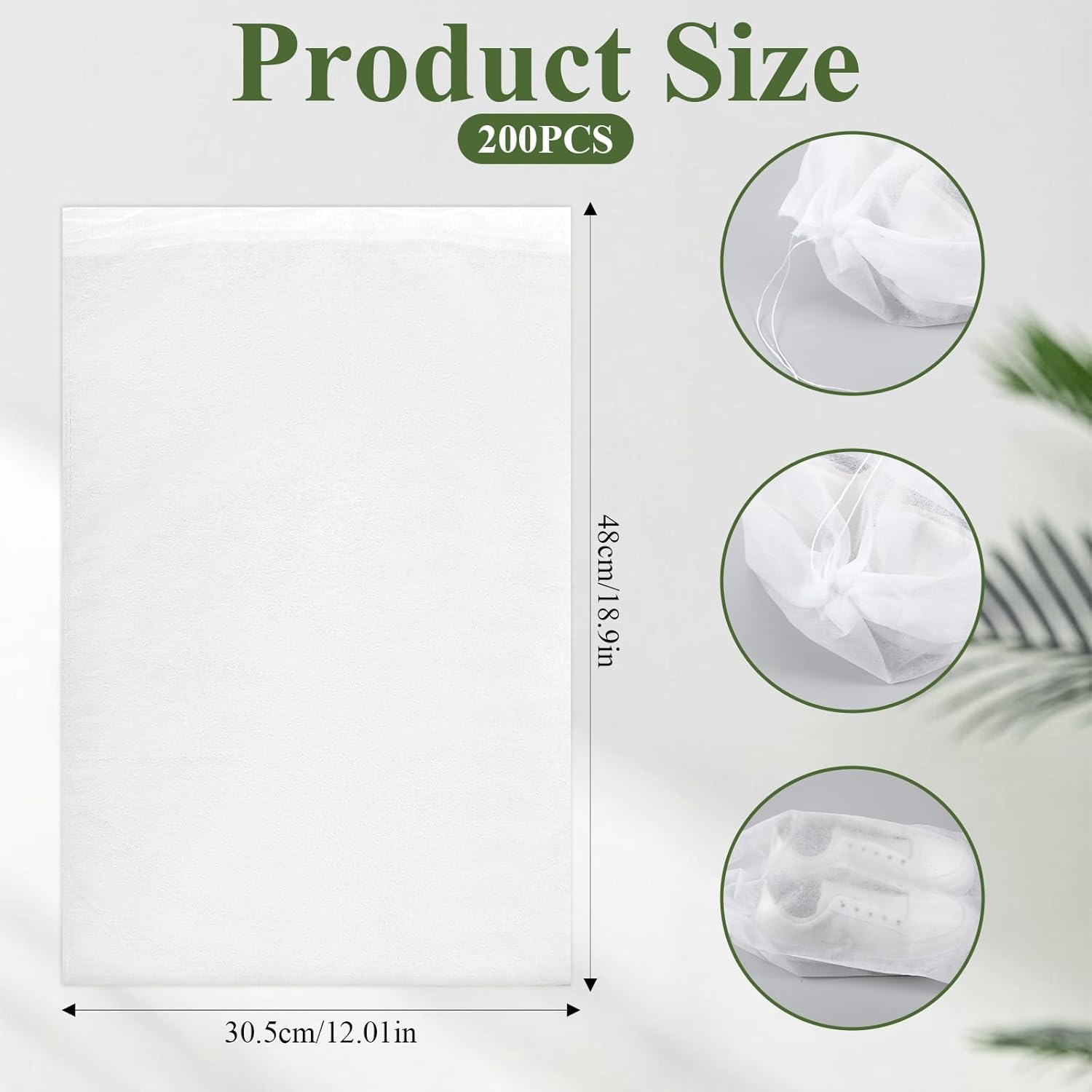 200 PCS Dust Proof Shoe Bag Non Woven Dust Bags Drawstring Storage Bag Breathable Dust Bags with Rope Non Woven Fabric Handbag Portable Storage Organizer for Men Women Handbag Purse Shoes-19x12 Inch - Image 2