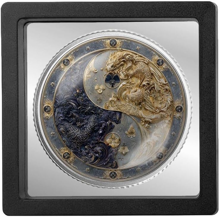 Yin Yang Dragon Sobriety Coin | Personalized AA NA Recovery Token | Custom Name Sobriety Date | Gold or Silver | Sobriety Chip Gift (Silver)