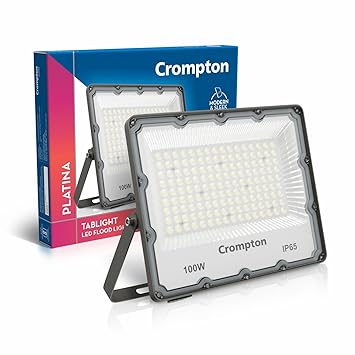 Crompton TabLight Outdoor Waterproof LED Flood Light 100W Cool Day Light | Pack of 1 | IP65 Rated, Wide-Beam, BIS Approved | Ideal for Garage, Garden, Parking & Commercial Use
