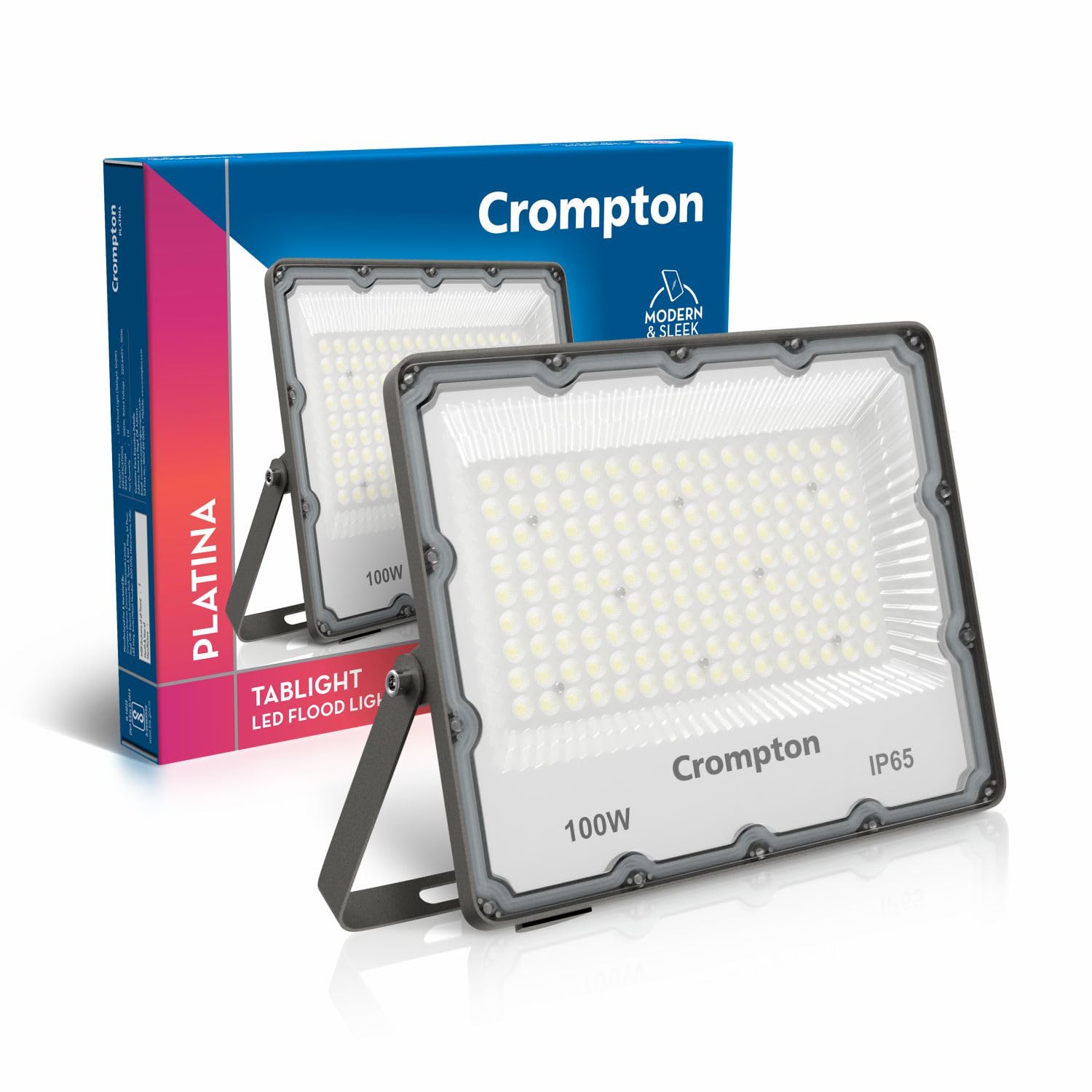 Crompton TabLight | Outdoor Waterproof LED Flood Lights | 100W | IP 65 | Cool White | Pack of 1 | Wide Beam Angle | BIS Approved | for Garage, Parking, Shops & Outdoor Lighting (2 Years Waranty)