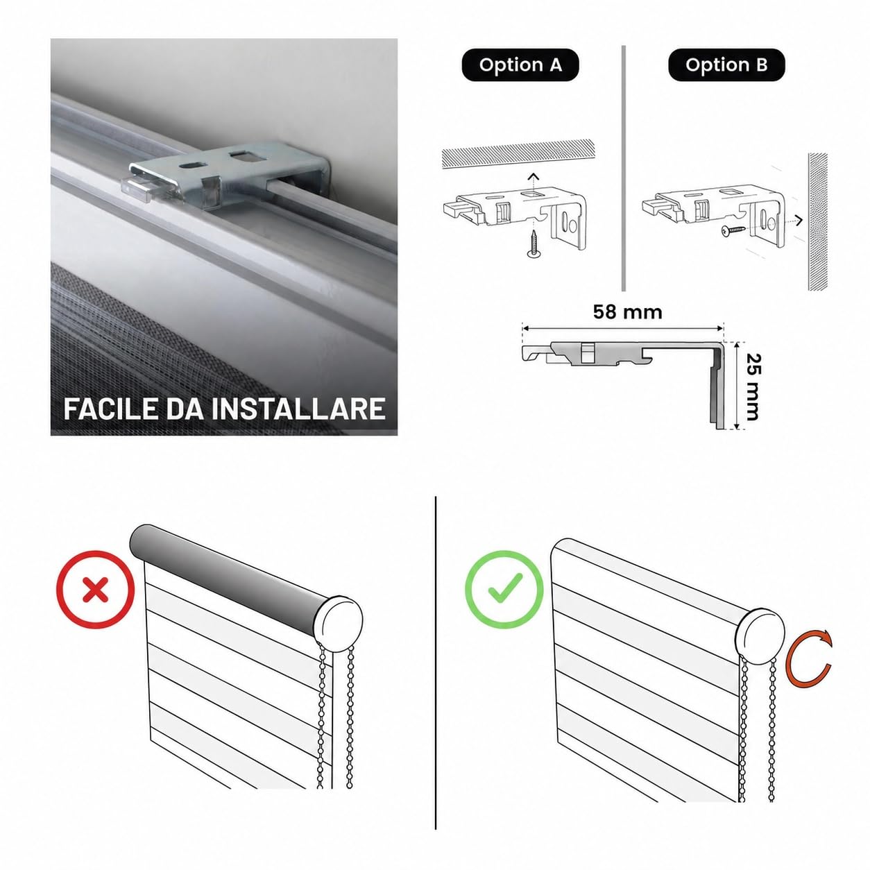 Tende a rullo per interni Giorno Notte avvolgibile Doppio strato Tessuto elegante per porta e finestra. Offrono un'adattabilità alla luminosità STORESDECO Lino 120x250 cm (Larghezza x Altezza)