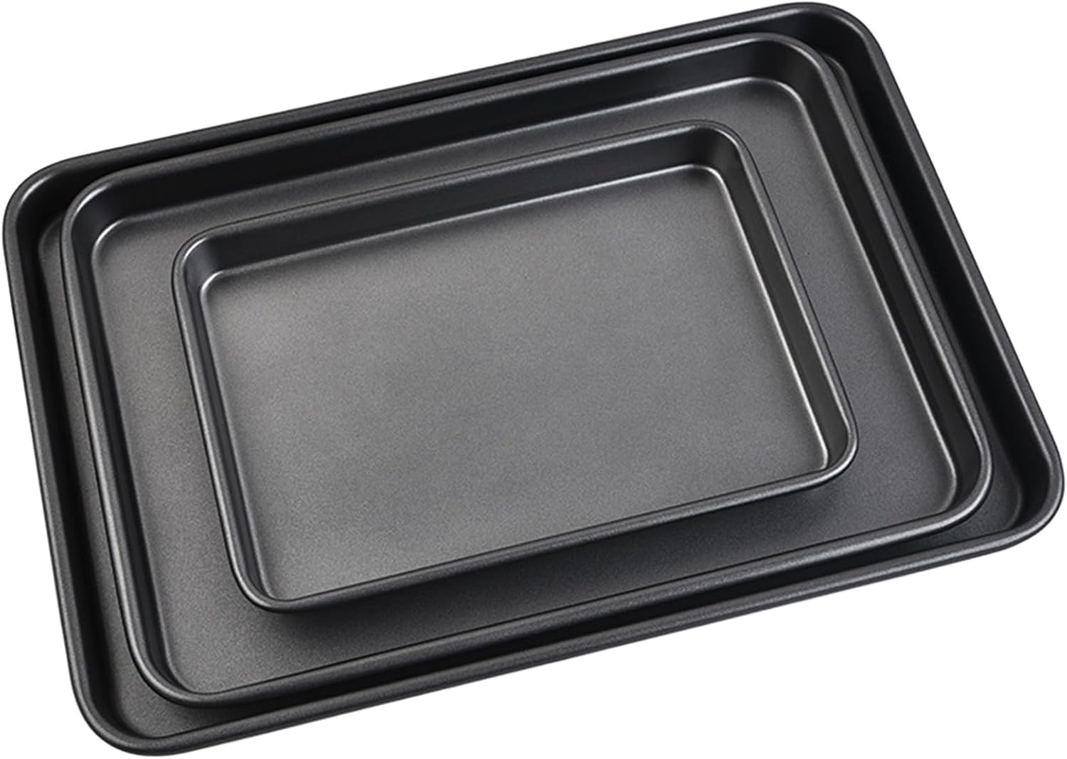 Set di 3 teglie da forno antiaderenti in acciaio inox (39,5/35,4/25,4 cm) con design anti-goccia per biscotti, torte, pane, tacchino – & versatile (nero)