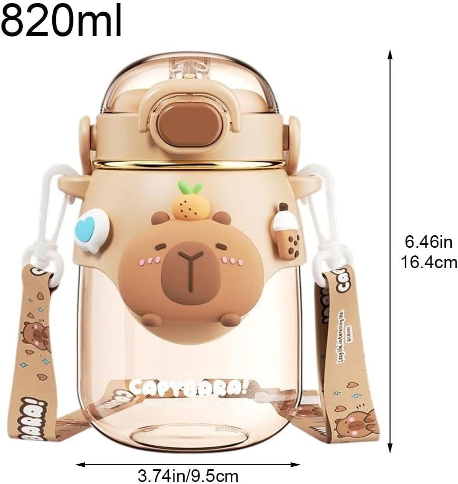 Capybara Water Cup with Straw Cute Water Bottle Kawaii Drink Jug for Kids and Girls in School Office on Travel