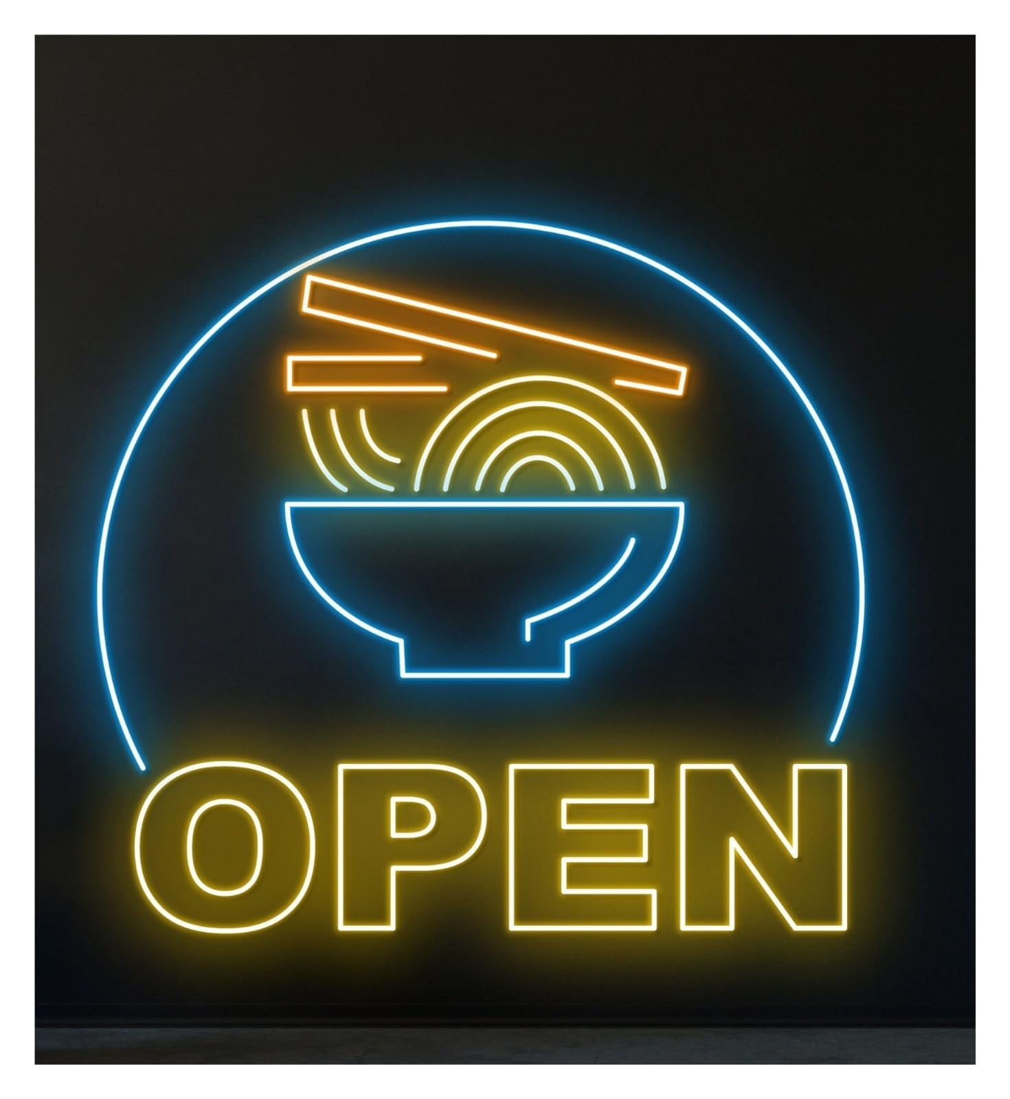 Rongch One Color Hanging Art Signs Open Ramen Neon Sign Japanese Noodles Led Light Room Decor Storefront Window Display Business Entrance 55Cm