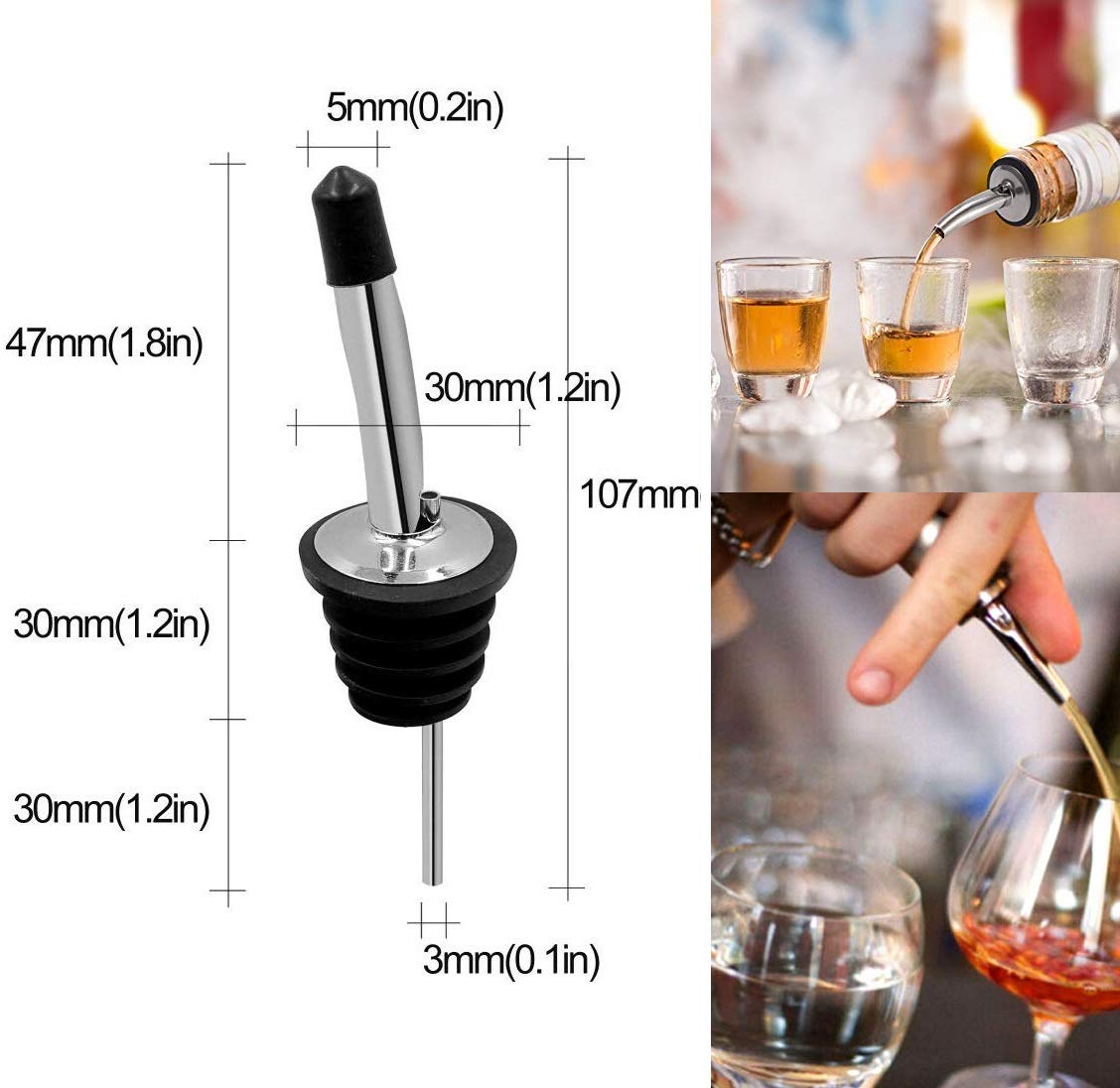 Lot de 48 becs verseurs à liqueur – Bec verseur en acier inoxydable et bouchons anti-poussière