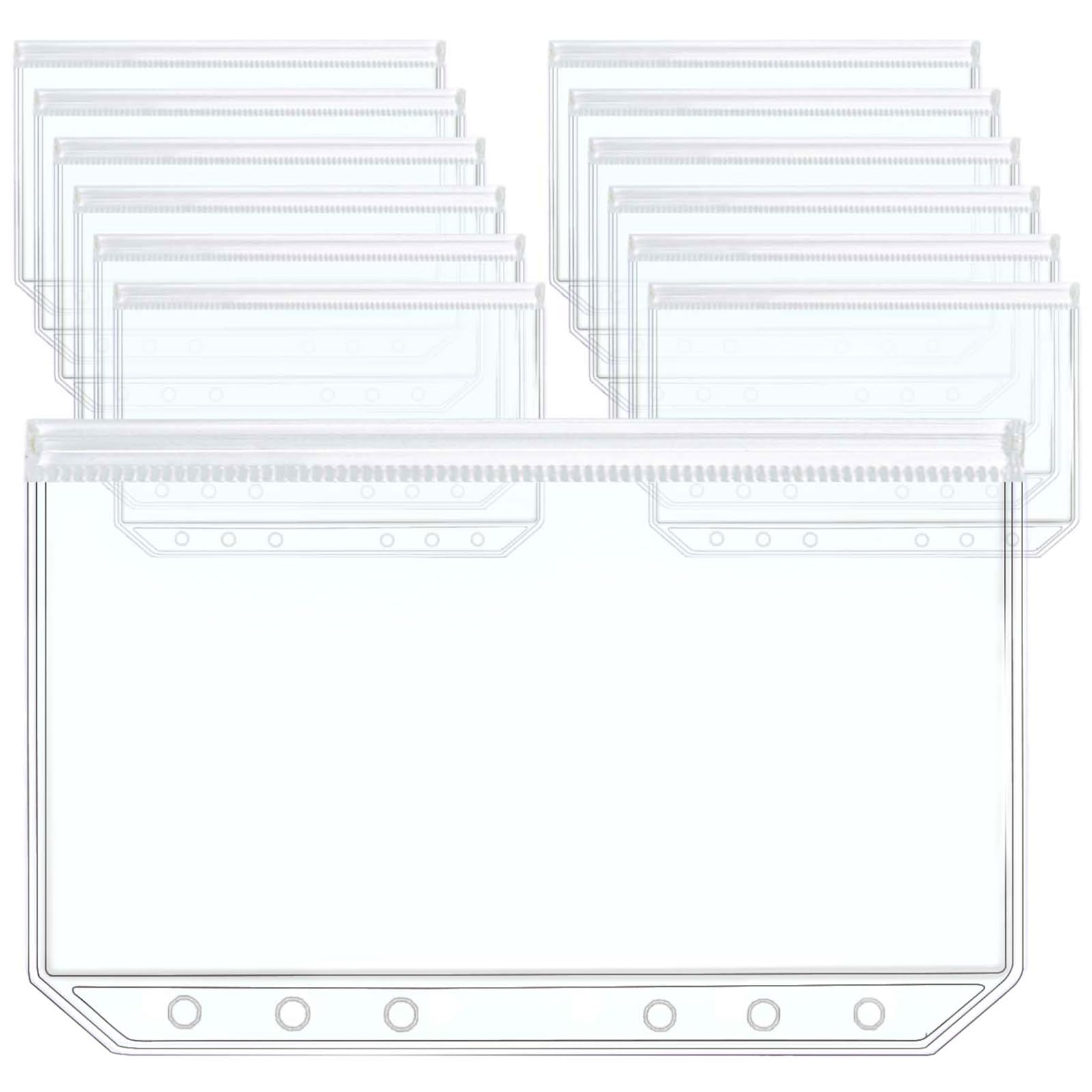 Mogoostry 12pcs A5 Binder Pockets Clear Ziplock Pocket 6 Holes Transparent Binder Pouches Sleeves Flat Sealing Zipper Storage Bag Page Protectors