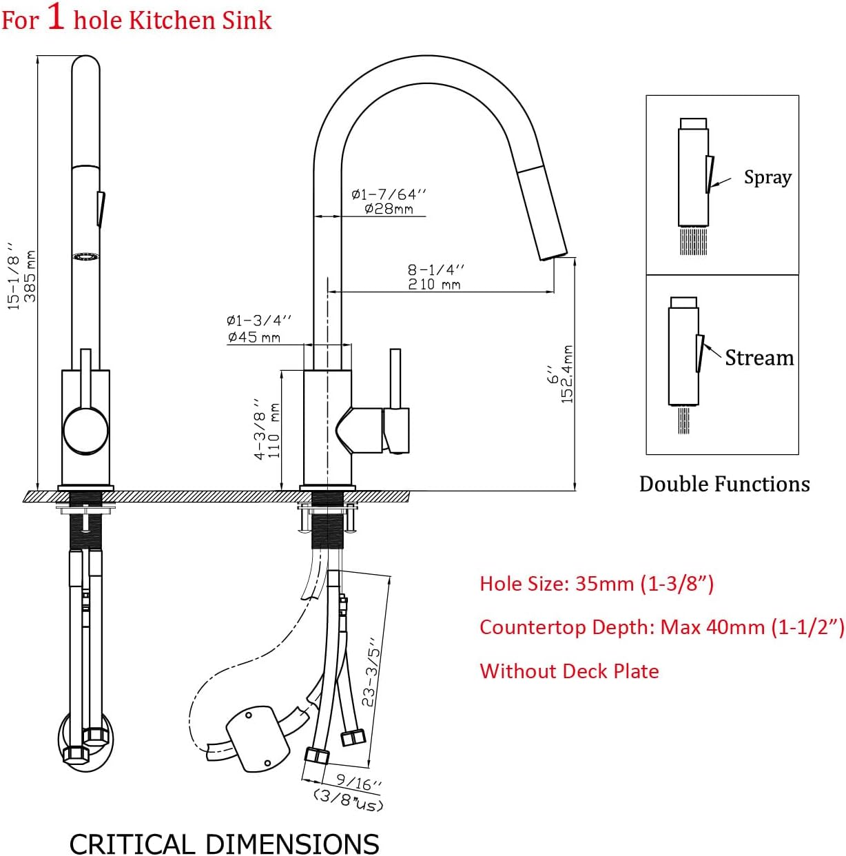 Havin Gold and Black Kitchen Faucet with Pull Down Sprayer, High Arc Stainless Steel Material, with cUPC Ceramic Cartridge,Without Deck Plate,Fit for 1 Hole Kitchen Sink or Laundry Sink SS501GB - Image 5